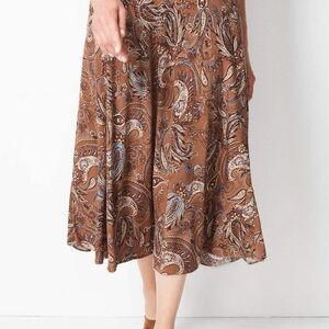 NWT J.Jill Paisley Print Brown Midi Skirt